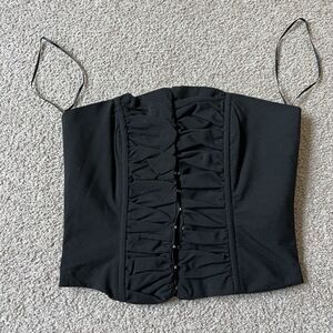 Vintage Y2K Seduction Black Hook Eye Ruffled Front Corset Bustier Tube Top XS
